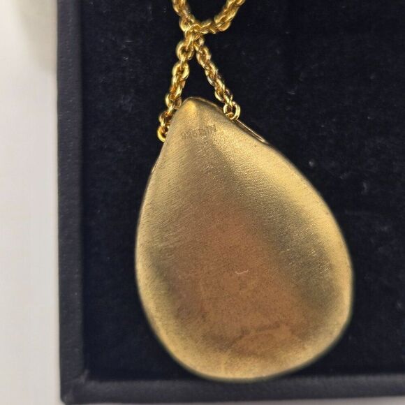 Gold Plated Teardrop Pendant Necklace Star Of David Turquoise Champagne Diamond - Picture 4 of 6